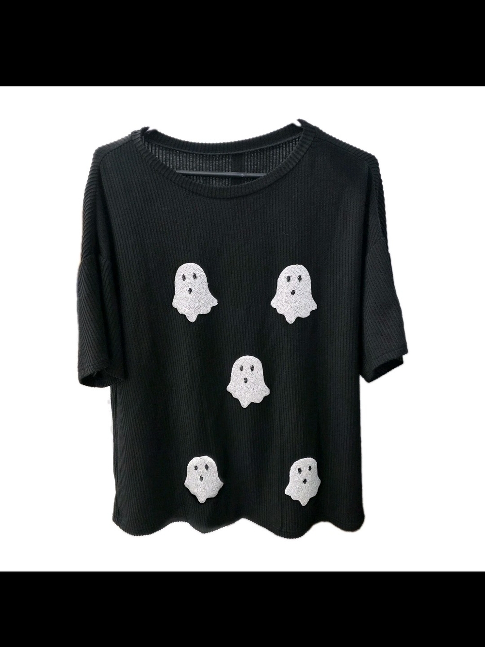 Womens Black XL Ghost Graphic Tee Halloween Glittery Ghosts
